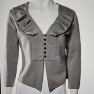 Valentino Gray Ruffled V-Neck Button Front Cardigan
